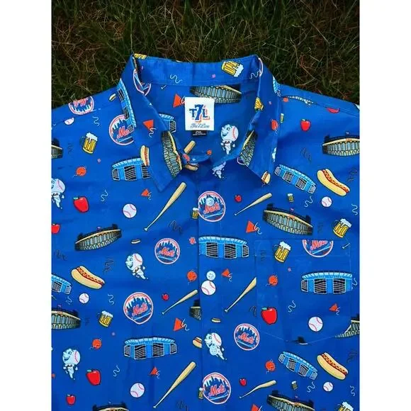 New York Mets The 7 Line T7L “Party Time” Button Up Shirt 2XL NWOT MLB Rare - Picture 2 of 8